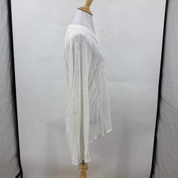 Coldwater Creek Embroidered Tunic Womens M Medium White Button Front Semi Sheer - Picture 8 of 15